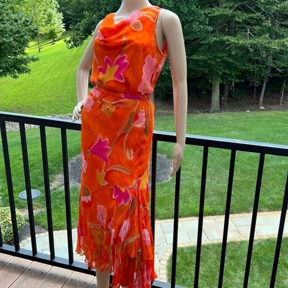 Phool brilliant orange/pink mustard floral Flowey skirt top set